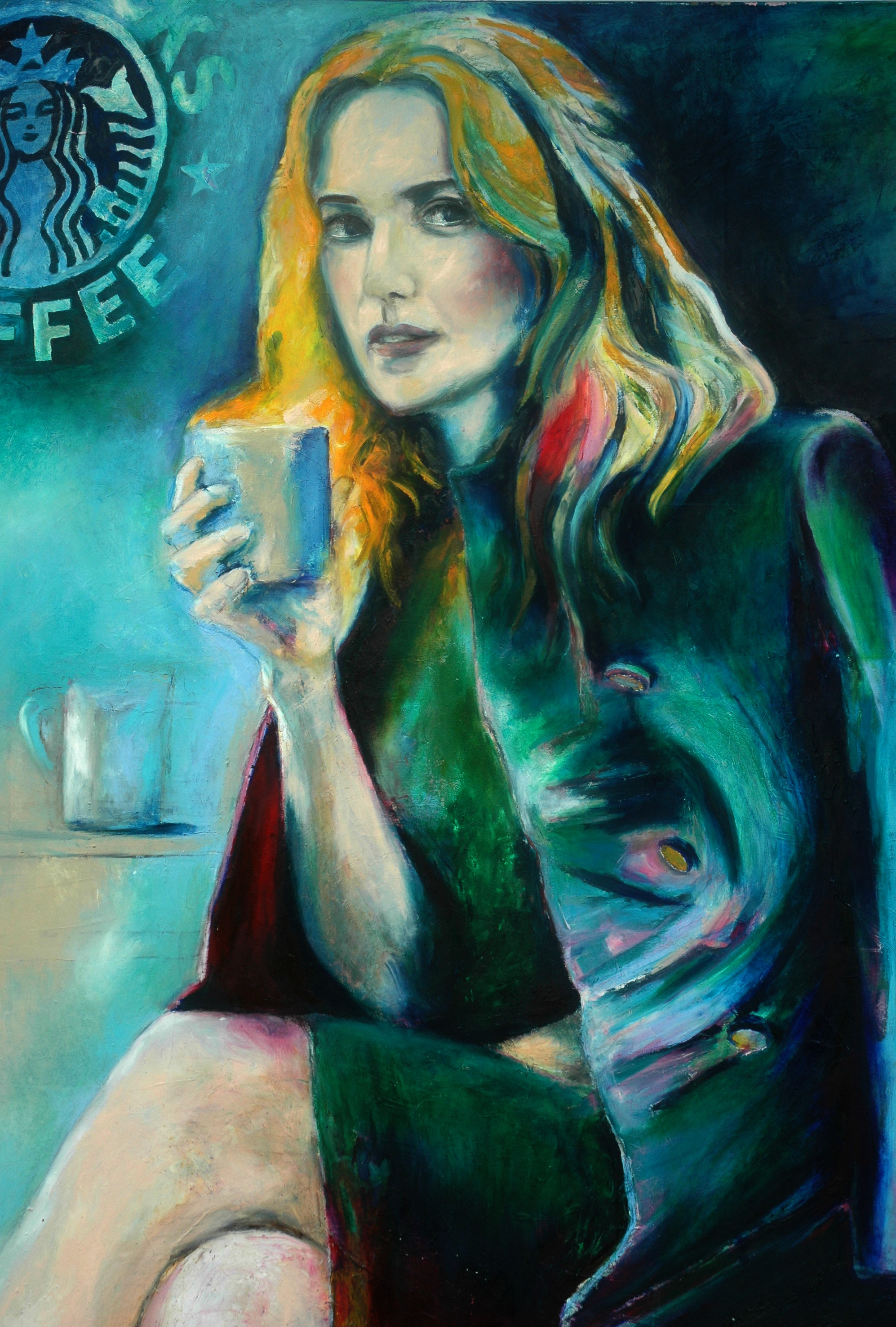 Eva-Maria Salm | Frau mit grünem Rock (Starbucks), NY